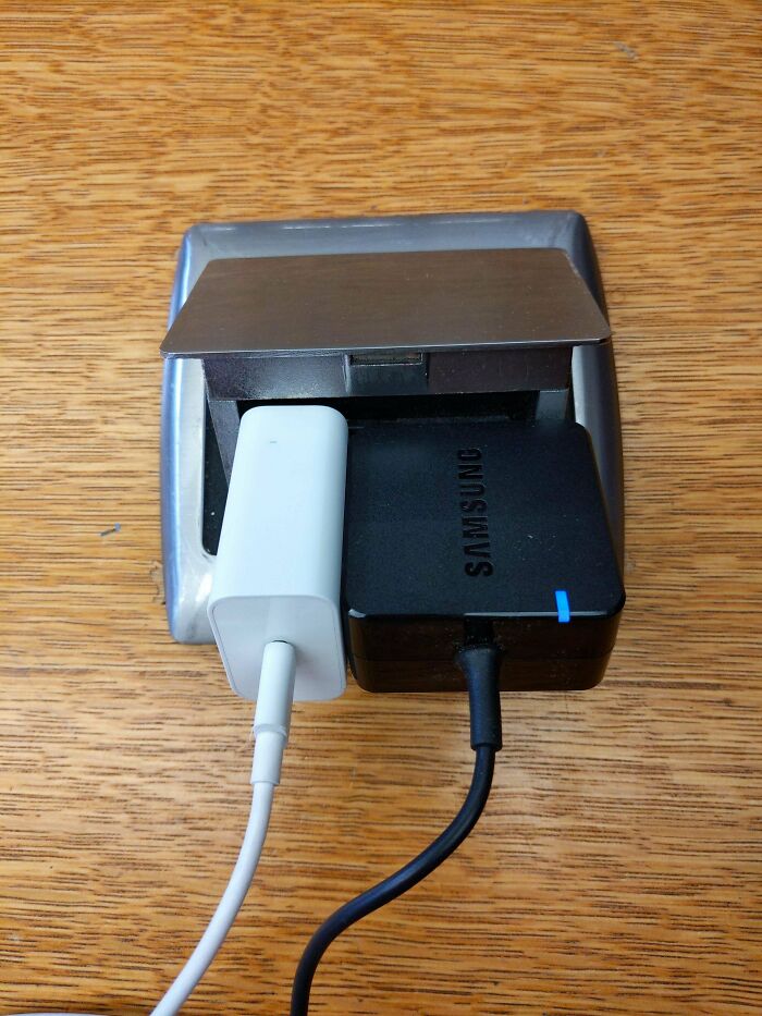 My Phone And Laptop Chargers Fit Perfectly In This Desktop Outlet