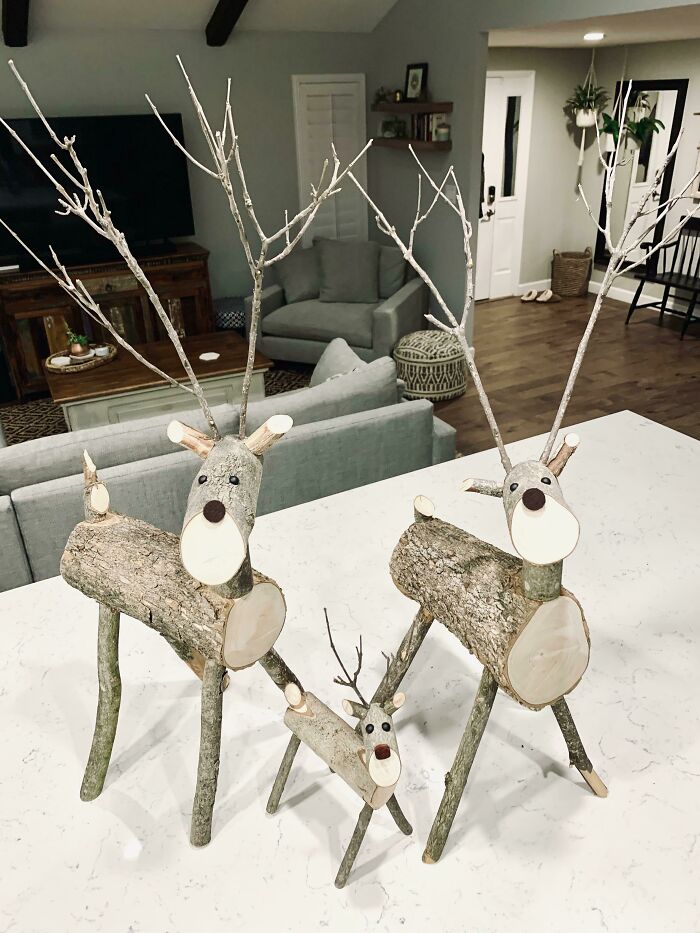 Our (Dead) Jacaranda Fell In A Storm Over The Weekend, So I Repurposed It Into Christmas Decorations. Expecting Our First Child In April, So I Made One For Our Little One To Come