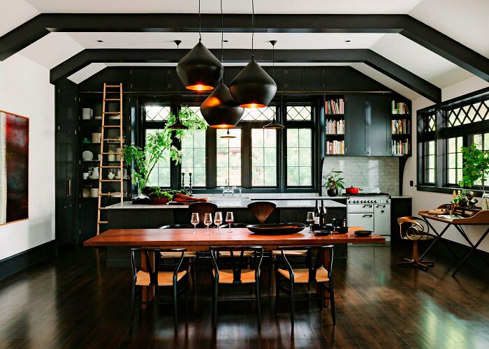 Black Kitchen In Renovated Library In Portland, Oregon