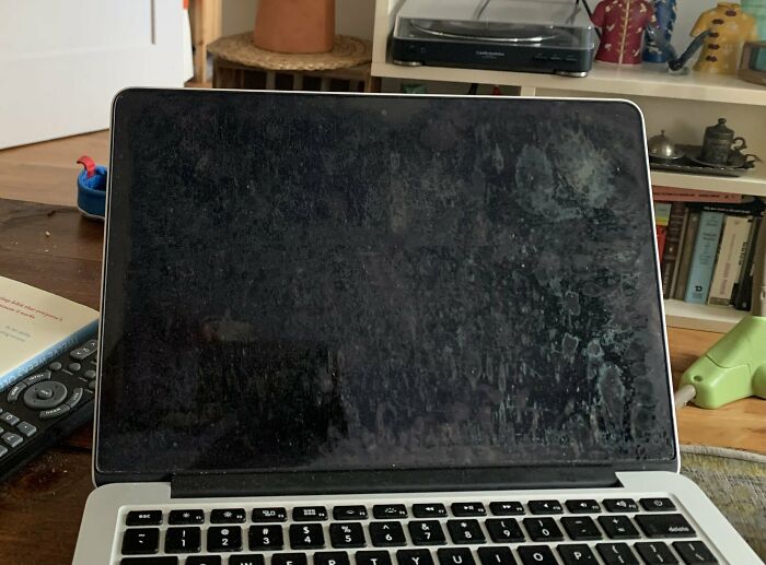 Well, It Is Not A Good Idea To Clean The Screen Of The MacBook With Glass Cleaner