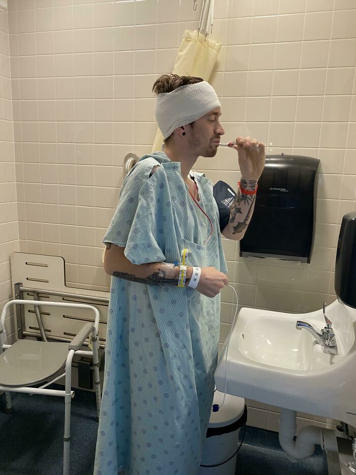 Only Three Days Out Of Brain Surgery, And My Love Is Up And Brushing His Teeth! I’m So Excited