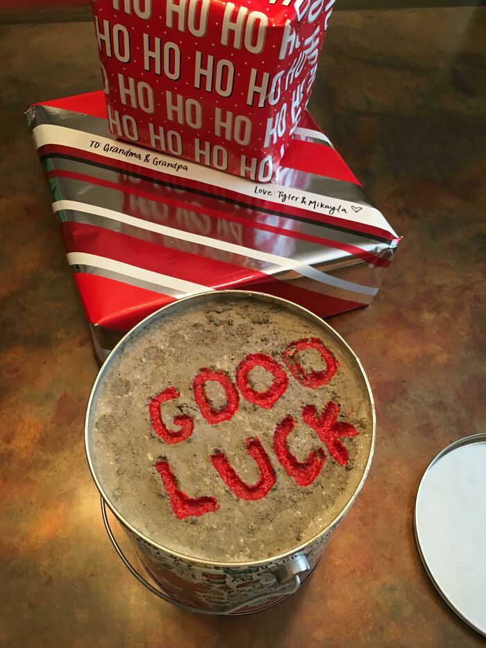 Gift Came Embedded Inside A Bucket Of Concrete