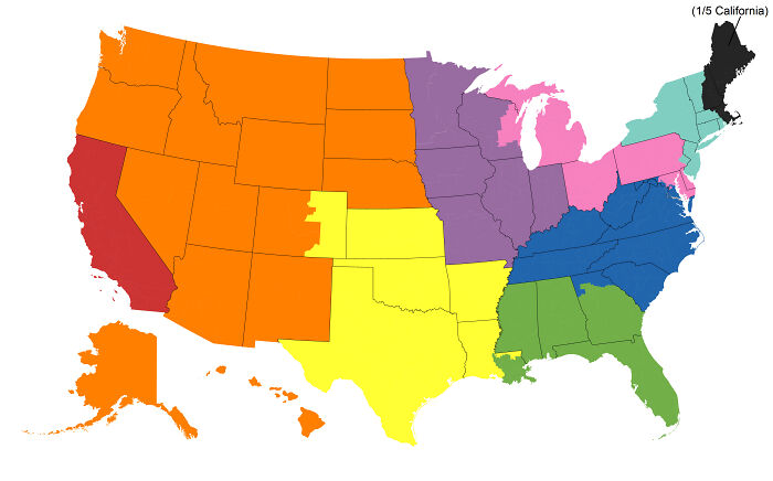 The USA Split Into Sections That Have The Same Population As California