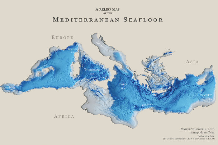 Shaded Relief Of The Mediterranean Seafloor