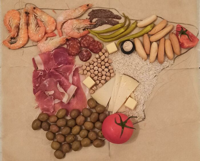 Map Of Spain Made Of The Typical Foods Of Each Region