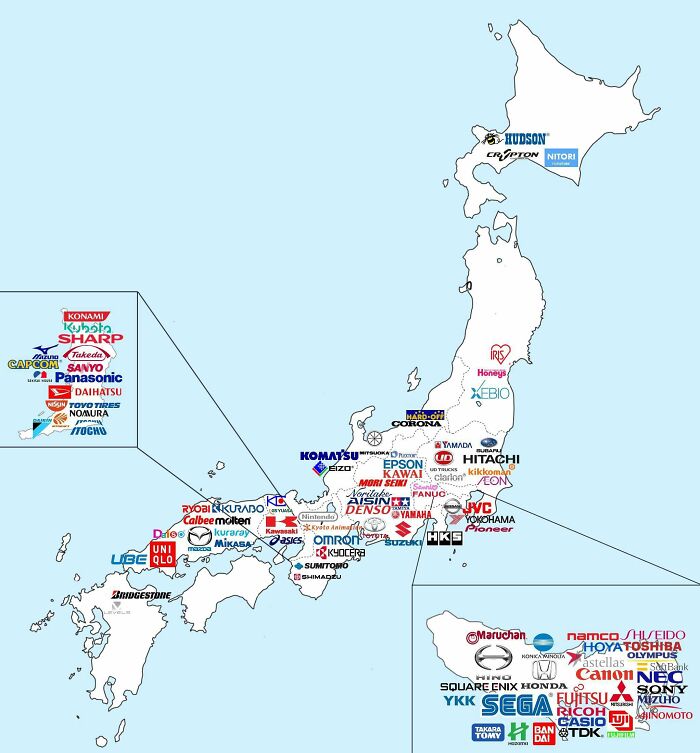 Map Of Major Japanese Brands