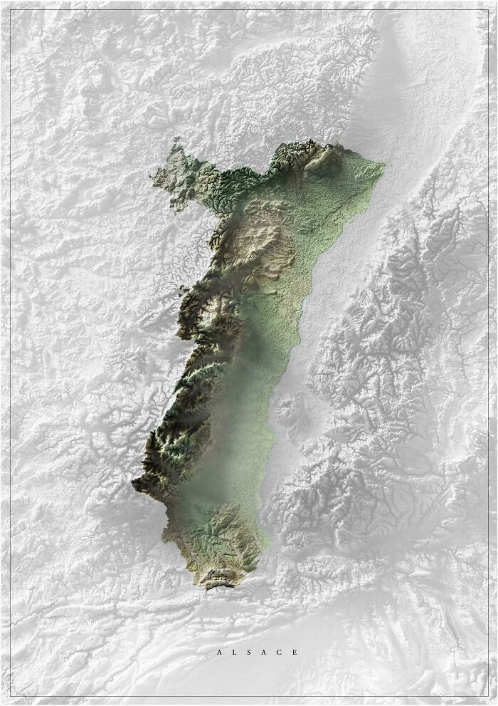 Alsace, Eastern France, Topography Map
