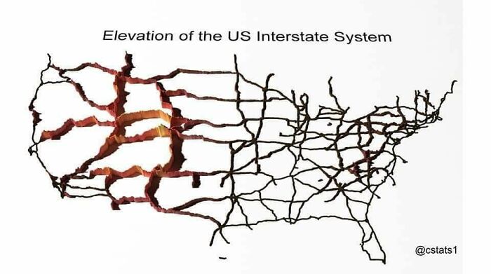 Elevation Map Of The USA Interstate Highways