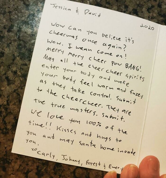 I Asked My Husband To Take On Some Christmas Cards This Year. My Sister Just Sent Me This Picture Of What He Wrote