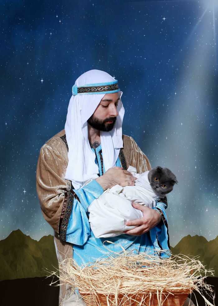 Me And My Cat's Christmas Card Was Deemed "Sacrilegious" By A Few People. What Do You Think?