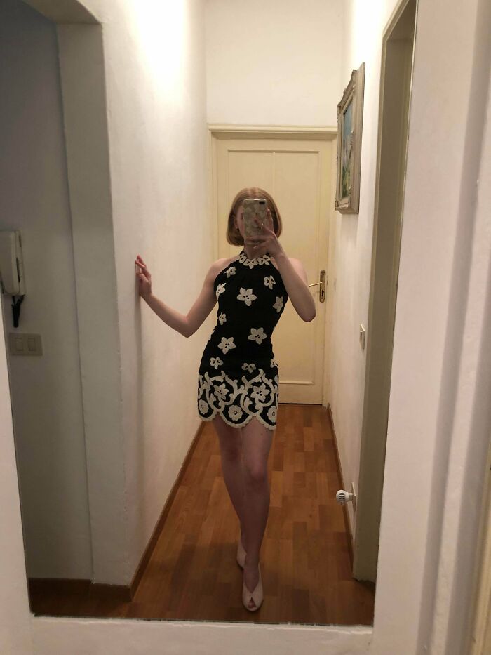 1970s Handmade Mini Halter Dress With Hand Sewn Lace Appliqué Found In My Favorite Thrift Store In Florence, Italy