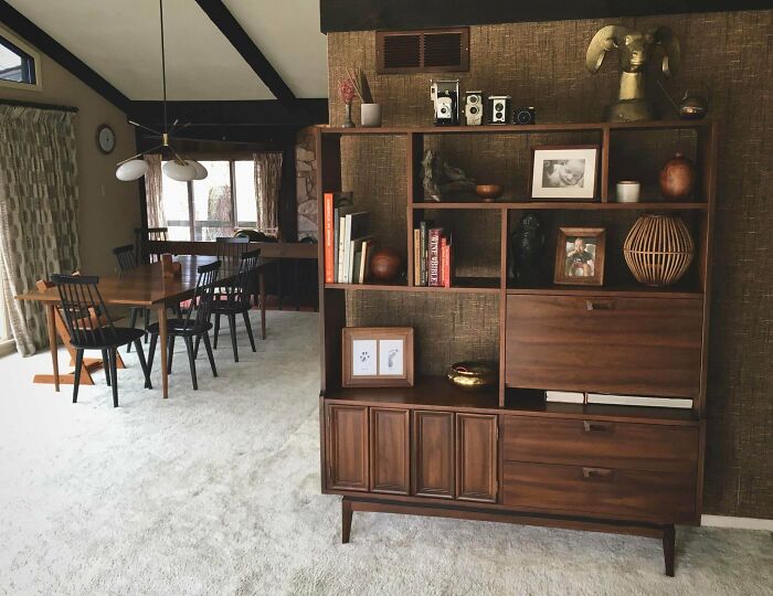 Picked Up This Walnut Room Divider For $90 At A Local Thrift Store Recently - Unbranded And Labeled “Entertainment Center”