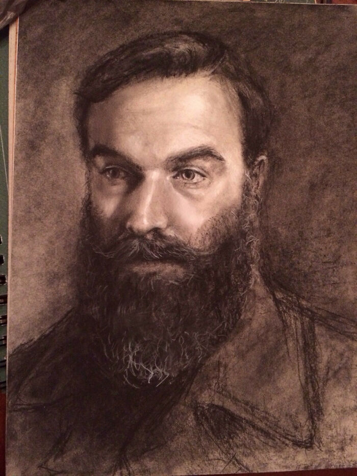 I Sketched My Fiancé With The Charcoal Pencils He Bought Me For Christmas. First Time With Charcoals As An Adult. Thought It Looked Neat And Wanted To Share