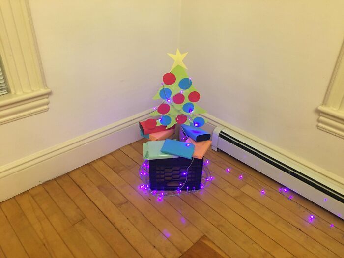 Money Is Tight But I Made A Cardboard Tree And Wrapped The Few Small Presents I Got My Partner So She Feels The Spirit. This Is Our First Christmas In The Same House And Without Her Family