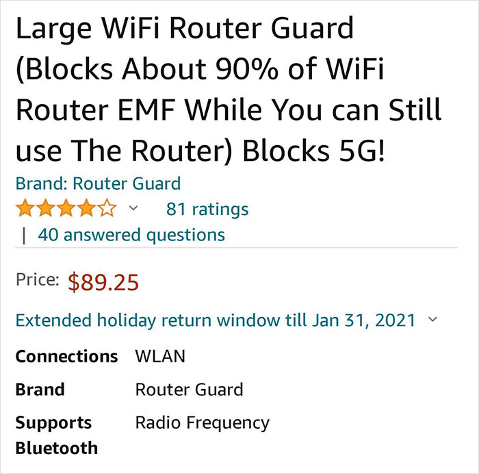 Amazon Sellers Are Ripping Off Conspiracy Theorists With These 5G 'Blockers' For $90, And The Internet Can't Stop Making Fun Of Them Amazon Sellers Are Ripping Off Conspiracy Theorists With These 5G 'Blockers' For $90, And The Internet Can't Stop Making Fun Of Them
