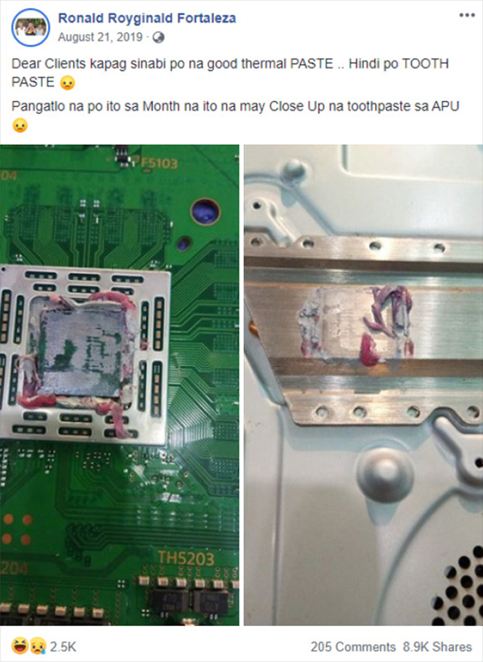 Dear Clients: When I Tell You Good Thermal Paste .. It Is Not Tooth Paste :( This Is The 3rd This Month That The Apu Has Close Up Tooth Paste