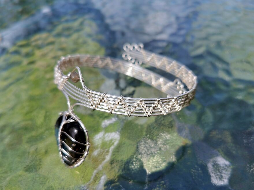 This Is A Leaf Armlet I Made With Just Wire And A Labradorite Gemstone