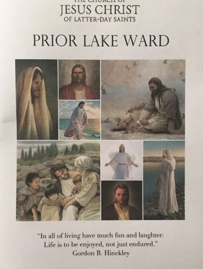 Mormon portrait collage featuring Obi-Wan Kenobi mistakenly hung as Jesus Christ. Mormon portrait collage featuring Obi-Wan Kenobi mistakenly hung as Jesus Christ.