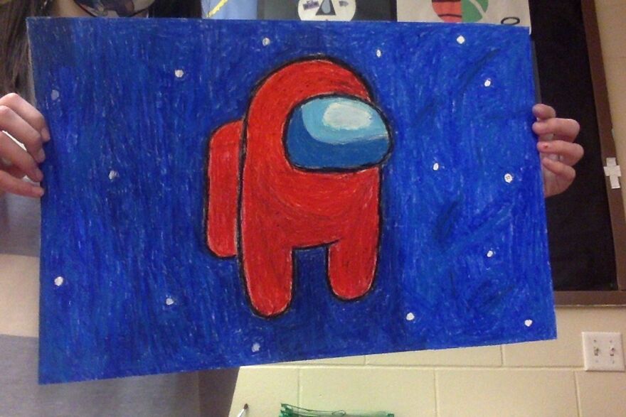 Hey Pandas! I Created Among Us Scenes For Art Class!