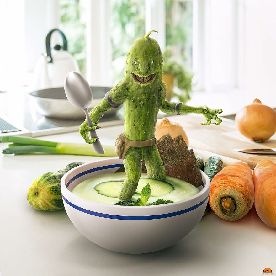 Digital Artist Makes Amazing Image Edits Using Animals, Fruits And Vegetables (120 Pics)