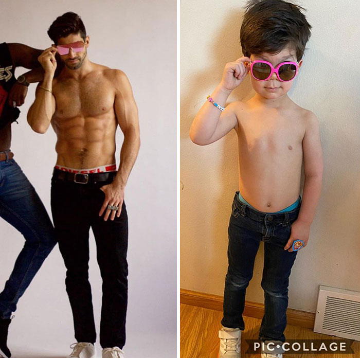 Mom Makes Fun Of Her Model Brother By Having Her Toddler Recreate His Poses, And Result Is Hilariously Adorable (76 New Pics)