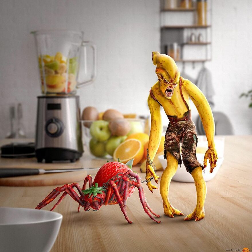 Digital Artist Makes Amazing Image Edits Using Animals, Fruits And Vegetables (120 Pics)
