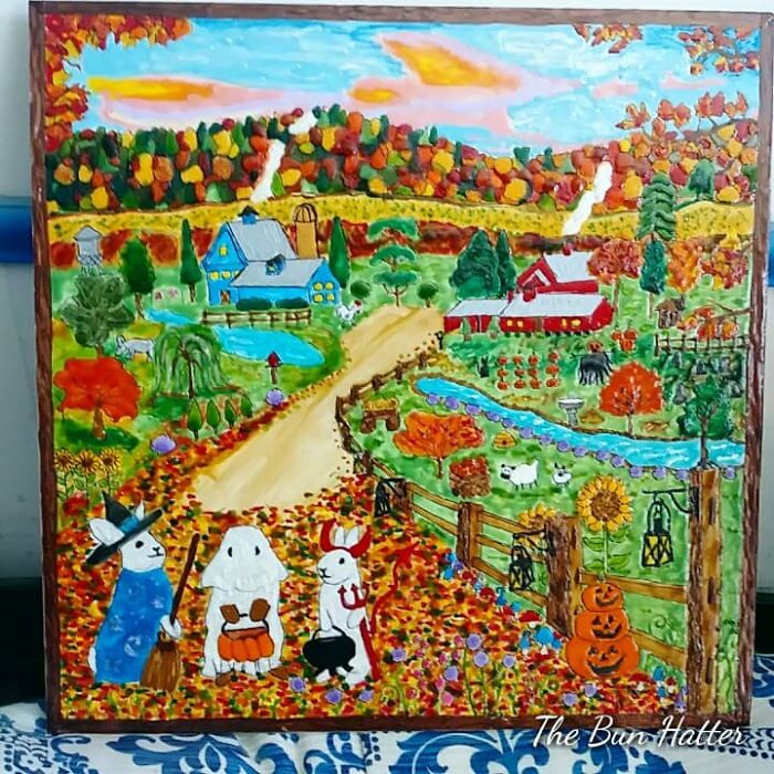 I Love Bunnies But Did Not Have Many Halloween Items With Bunnies On Them, So I Decided To Paint Some Of Our Buns In This Halloween Painting