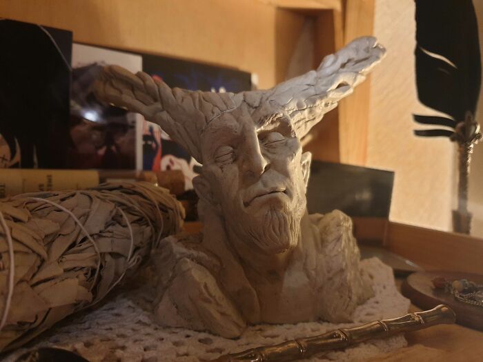 A Pan Statue My Boyfriend Made Me. I Guess You Can Call It Creepy, But I Love It