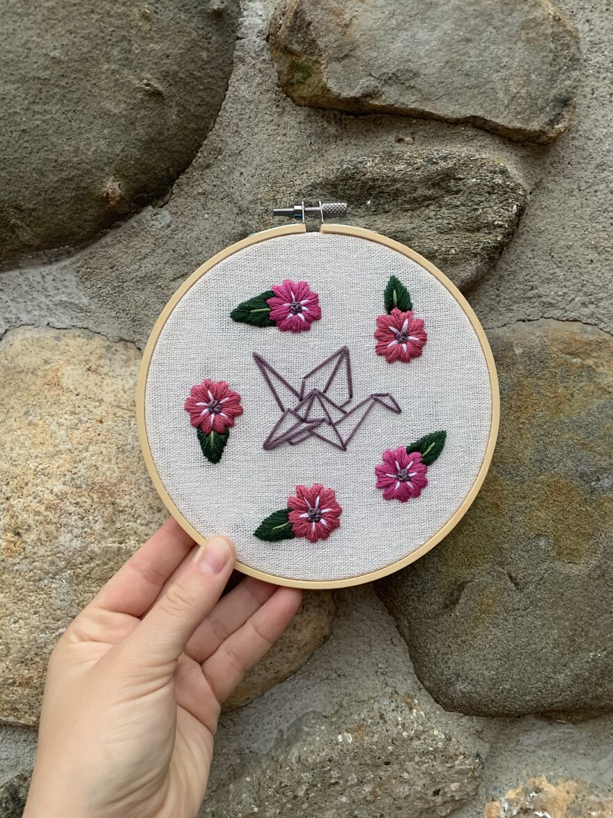 Origami Crane And Cherry Blossoms