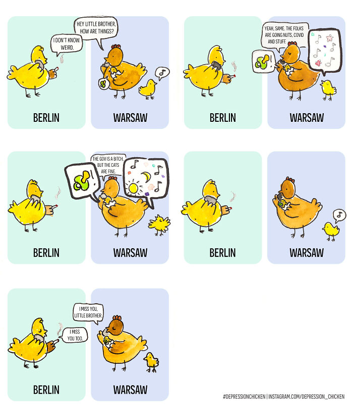 Depression Chicken Calling His Brother Family Chicken