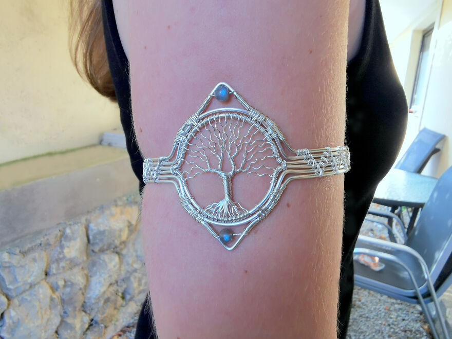 This Is A Leaf Armlet I Made With Just Wire And A Labradorite Gemstone