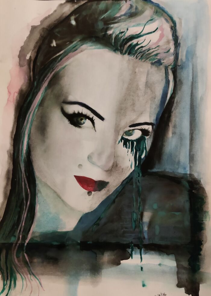 Heini Välikangas/ Self Portrait/ Painted With Aquarelles And Acrylics/ Made A Few Years Ago