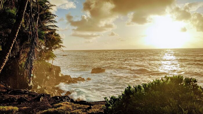 Dawn In Hawaii. Love How The Clouds Echo The Shaoe Of The Ground & Foliage To Make A Wave Shape