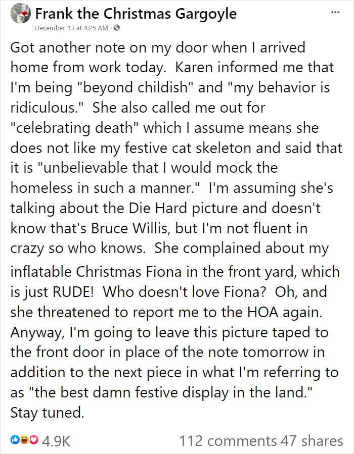 "Karen" Keeps Leaving Notes Complaining About Woman's Decorations, Woman Responds By Adding Even More