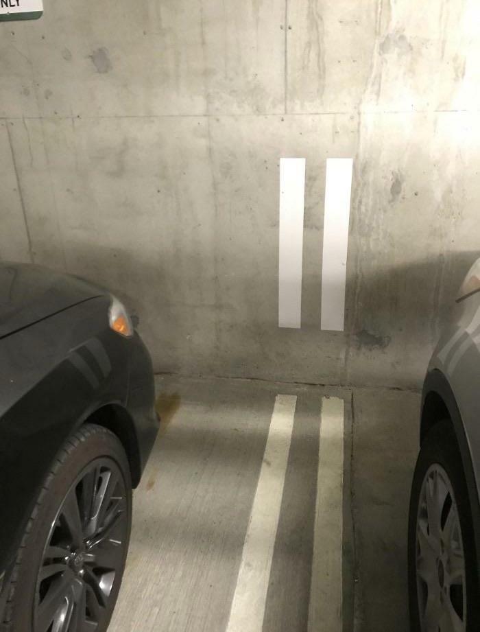 These Lines Go Up The Wall So You Can Park Perfectly In-Between The Lines