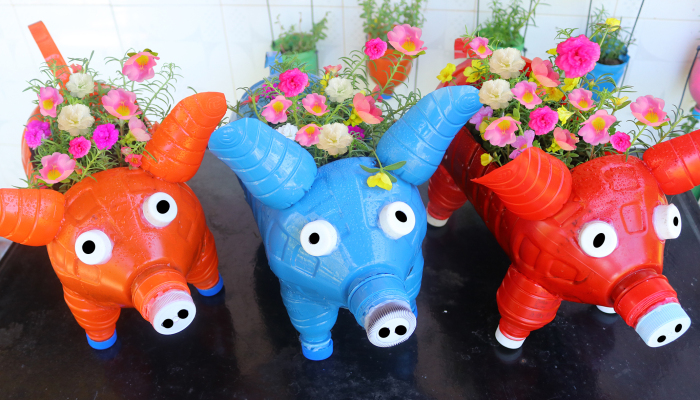 I Remake These Recycle Plastic Bottles Into Cute Pig Shaped Flower Pots