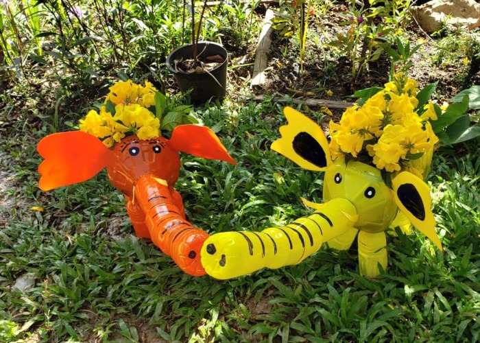 I Recycle Plastic Bottles Into Elephant Planter Pots