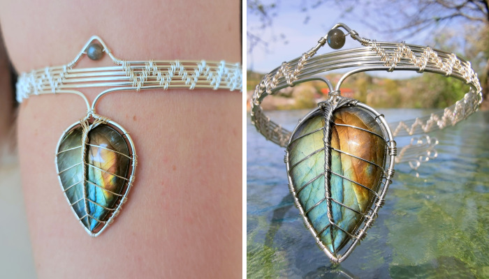 This Is A Leaf Armlet I Made With Just Wire And A Labradorite Gemstone
