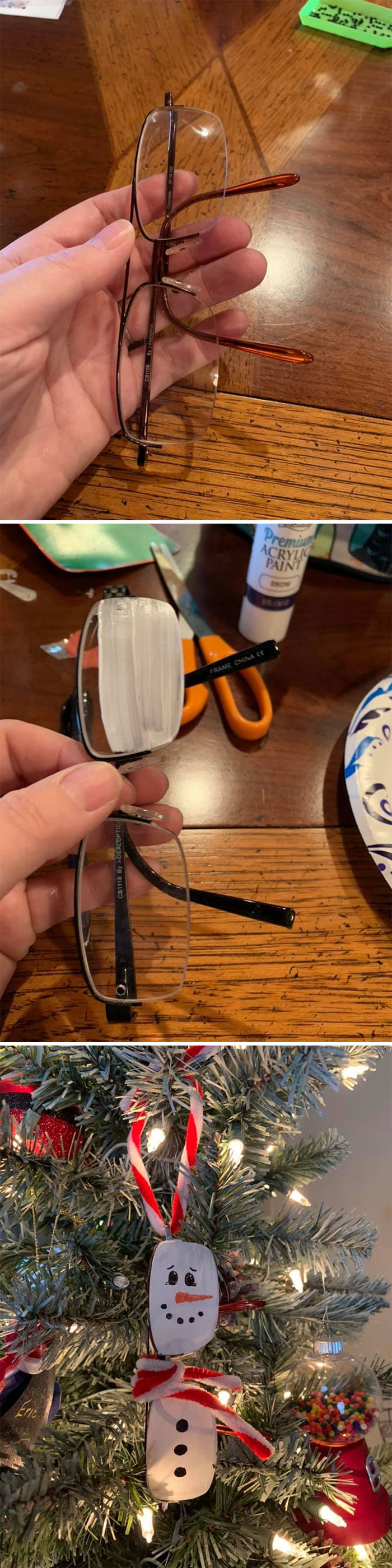 My Husband Passed Away This Year, And I Believe He Is Watching Over Us, So I Turned His Eyeglasses Into An Ornament As A Nice Remembrance