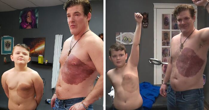 Dad Sits For 30 Hours Straight To Get Identical Tattoo To His 8-Year-Old’s Birthmark