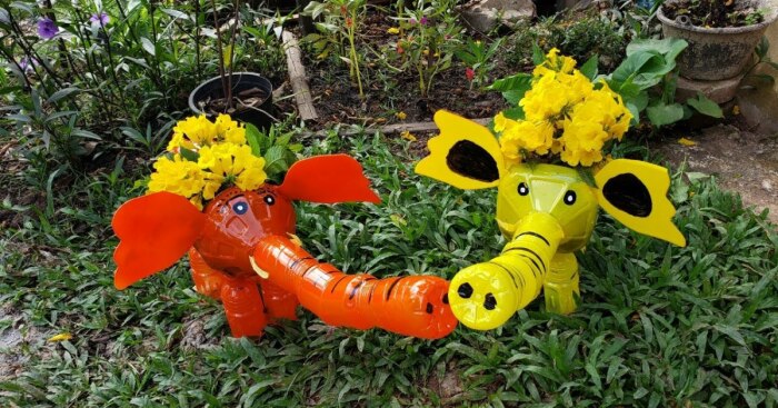 I Recycle Plastic Bottles Into Elephant Planter Pots