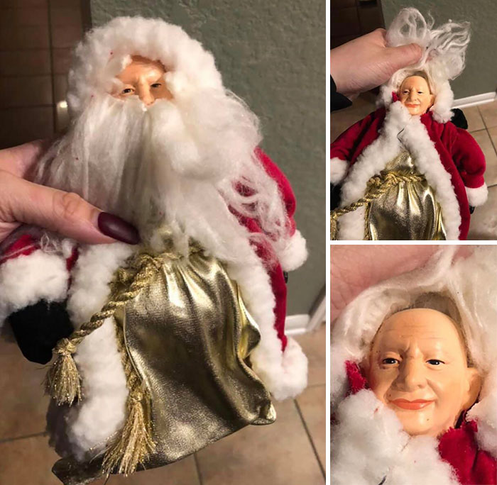 My Mom Gave Me An Old Santa Christmas Decoration And I Thought It Was Super Sentimental. But My Puppy Got Ahold Of It And Who TF Is This