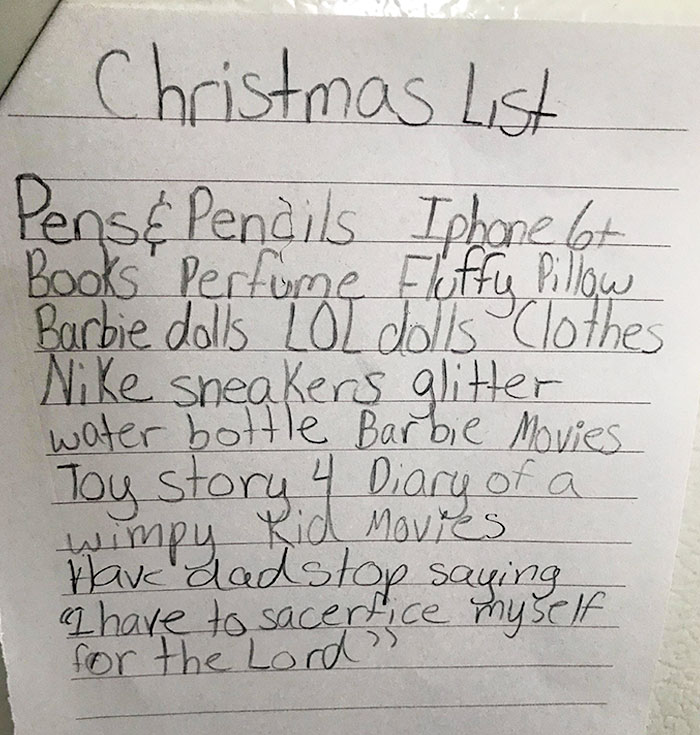 My Daughter's Christmas List I Just Read. I Almost Choked On My Burger