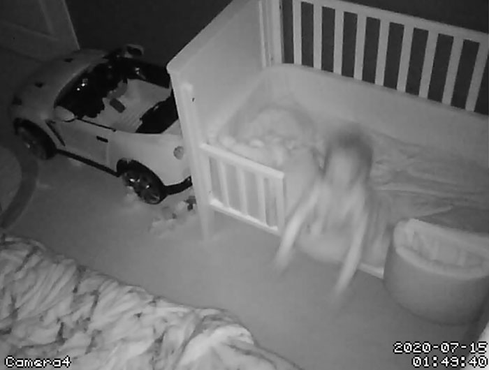 Image Mid-Jump From The Bed, He Just Suddenly Stood Up And Jumped. Landed Face Flat On The Floor (No Injury)