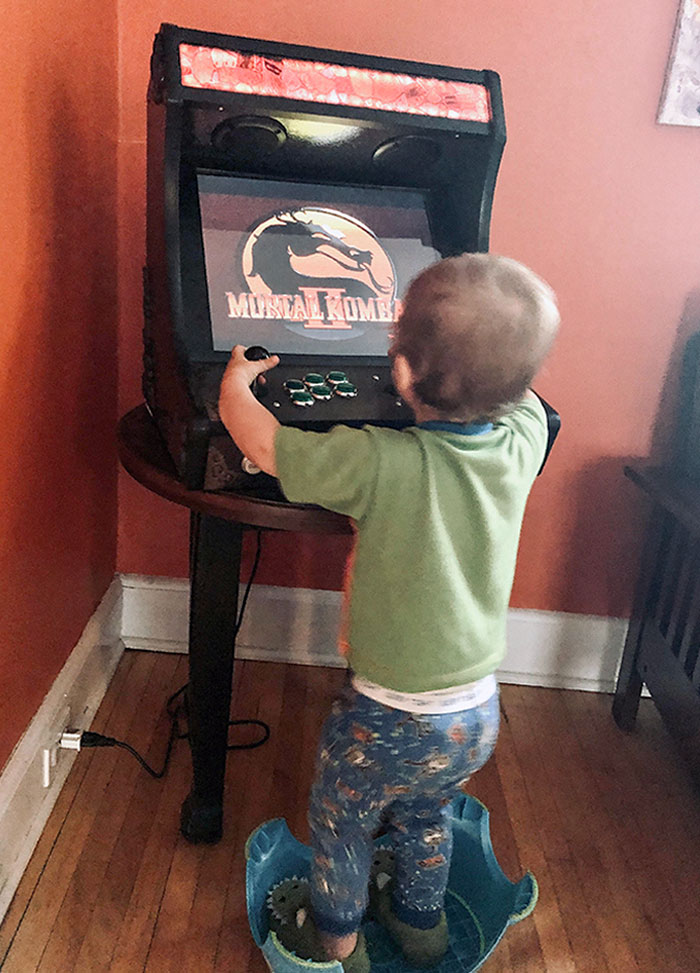 He Got The Stool So He Could See The Screen