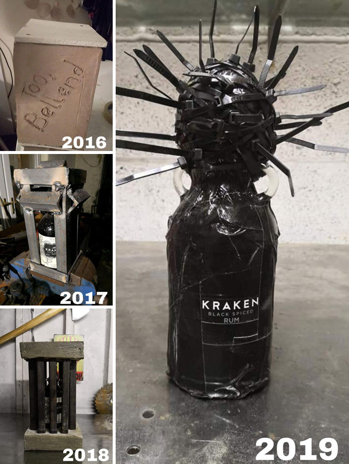 Each Year A Friend Buys Me A Bottle Of Rum For My Birthday, He Likes To Be Creative With His Wrapping