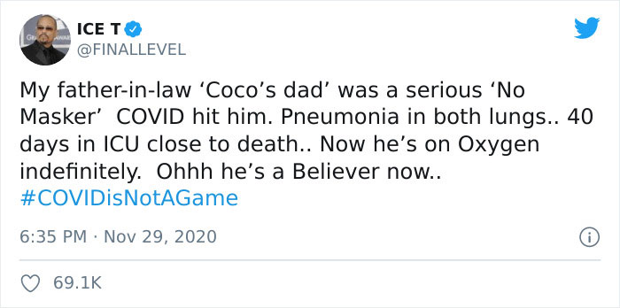 Ice-T Writes A Blunt And Brutal Post About His 'No-Masker' Father-In-Law Almost Dying From Covid-19 And It Goes Viral Ice-T Writes A Blunt And Brutal Post About His 'No-Masker' Father-In-Law Almost Dying From Covid-19 And It Goes Viral