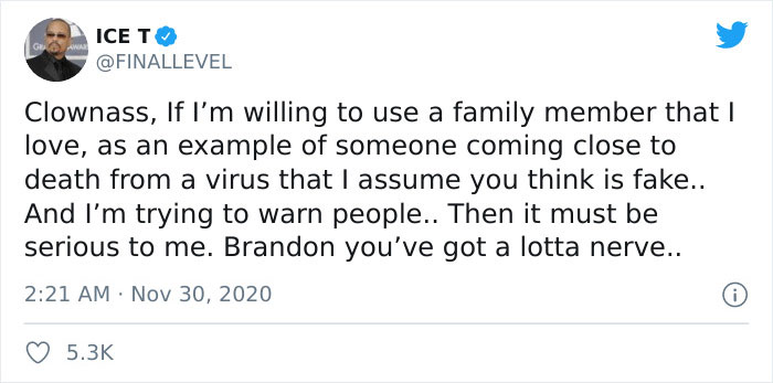 Ice-T Writes A Blunt And Brutal Post About His 'No-Masker' Father-In-Law Almost Dying From Covid-19 And It Goes Viral Ice-T Writes A Blunt And Brutal Post About His 'No-Masker' Father-In-Law Almost Dying From Covid-19 And It Goes Viral