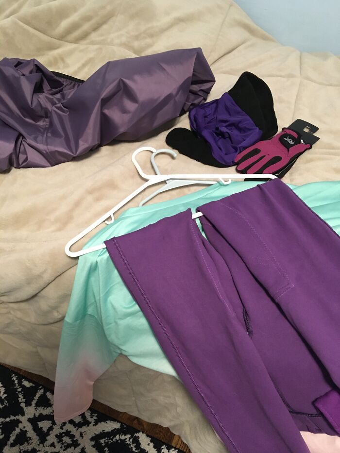 I Got A Saddle Cover For My Horse Saddle I Got Some Horseback Riding Gloves I Got A Helmet Cover And Some New Jodhpurs (Jod Furs) And A Well Ventilated Shirt