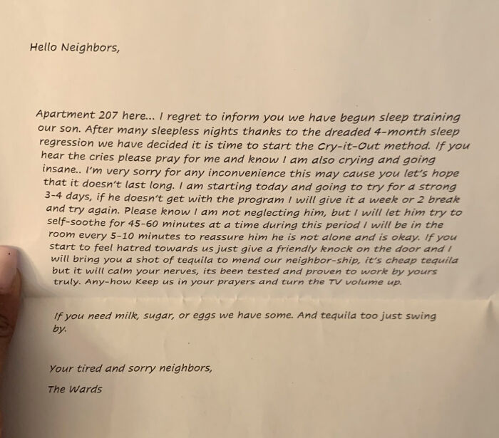 Woman Shares A Letter She Got From Her Neighbors With A Baby And It Goes Viral Woman Shares A Letter She Got From Her Neighbors With A Baby And It Goes Viral